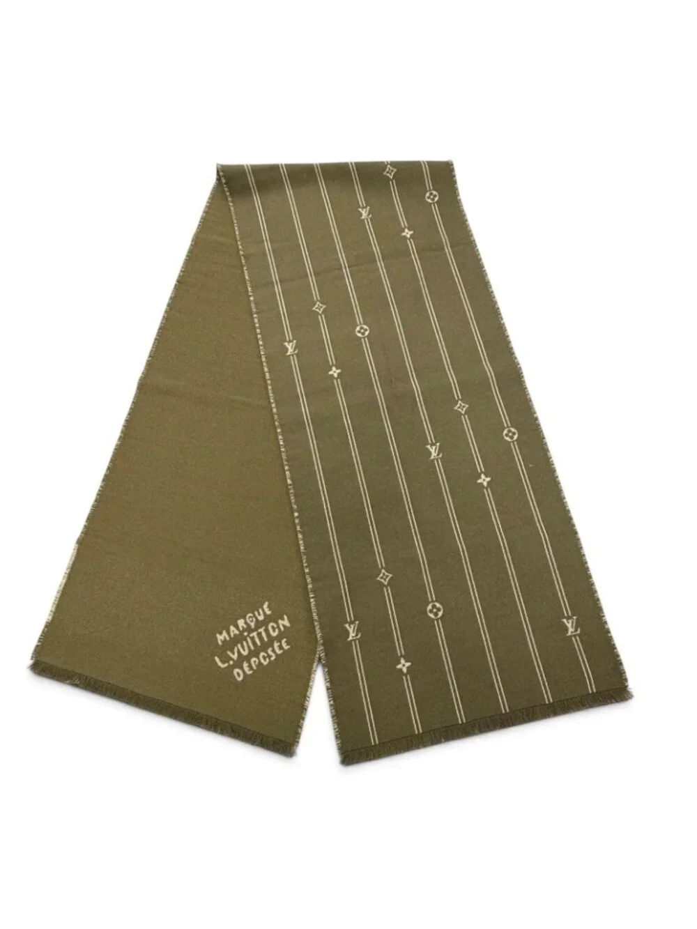 Louis Vuitton Monogram Stripes Wool 100% Scarf Khaki